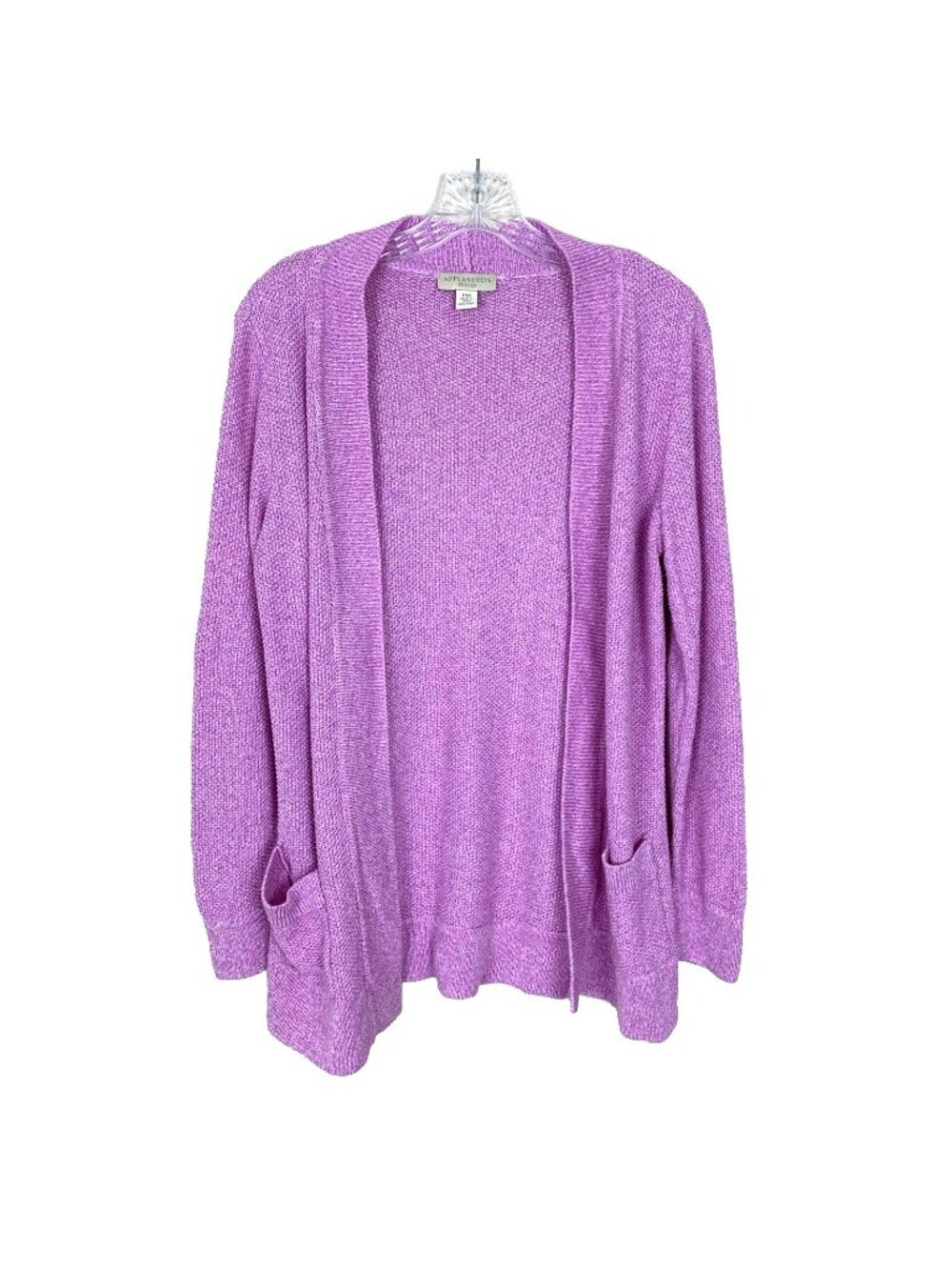 Appleseeds Womens Petite M Cardigan Sweater Open Front Pink Knit Linen Cotton